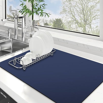 WISELIFE Dish Drying Mat Super Absorbent Drying Mat Large Dish Drying Mats for Kitchen Counter Easy Clean Dish Mat Kitchen Drying Mat16"x 24" Classic Blue
