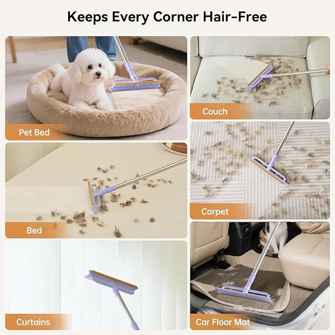 Carpet Rake for Pet Hair Removal, 59” Adjustable Long Handle Carpet Scraper for Cat Dog Hair Deep Cleaner, Reusable Pet Hair Removal Tool for Rugs, Mats, Couch, Sofas, Floor, Car Seats