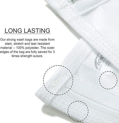 TENRAI Delicates Laundry Bags, Bra Fine Mesh Wash Bag for Underwear, Lingerie, Bra, Pantyhose, Socks, Use YKK Zipper, Have Hanger Loops, Small Openings (White, 3 Small)
