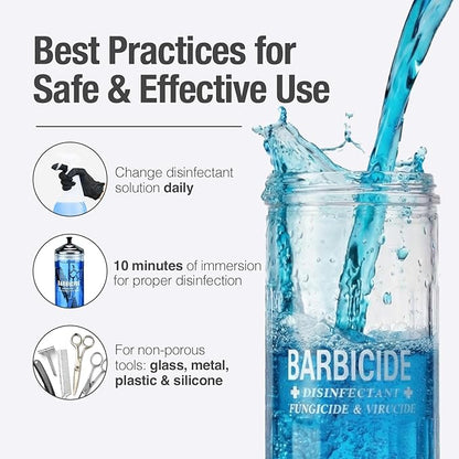 BARBICIDE Disinfectant Jar and Concentrate Starter Set (37 Oz Jar +16 Fl Oz)– Professional Salon, Spa & Barber Tool Sanitizing Kit