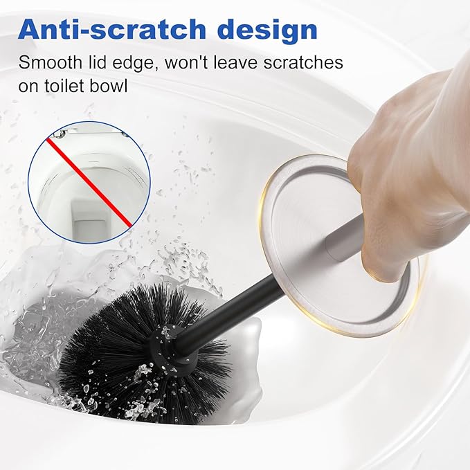 Toilet Brush and Holder Set：304 Stainless Steel Heavy Duty Toilet Bowl Brush，Removable Inner Bowl and Splash Protection，Bathroom Toilet Brush-Dense Bristles for Through Cleaning