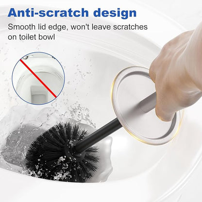 Toilet Brush and Holder Set：304 Stainless Steel Heavy Duty Toilet Bowl Brush，Removable Inner Bowl and Splash Protection，Bathroom Toilet Brush-Dense Bristles for Through Cleaning