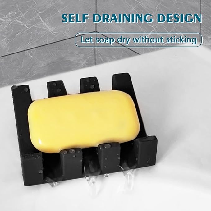 Soap Dish Holder for Shower with Suction Cup, Silicone Soap Holder & Saver Self-Draining Bar Soap Dish Keeps Soap Dry for Bathroom, Kitchen, Bathtub, Extends Soap Life (Black-3Pack)