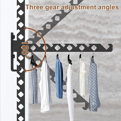 2Pcs Folding Clothes Hanger, Wall Mounted Clothes Drying Rack for Laundry 180° Adjustable Swing Arm Space Saving Closet Organizer Heavy Duty Coat Hook for Bathroom Bedroom Home Dorm