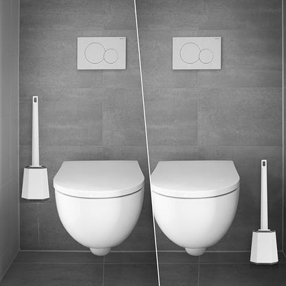 Silicone Toilet Brush and Holder Bendable Efficient Cleaning Wall Mounted Toilet Bowl Brush with Long Handle Brush Head and Silicone Bristles No Rusty Handles Problem