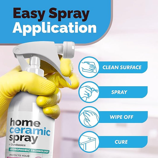 [12 Oz] Home Ceramic Coating Spray Kit - Shine, Seal & Protect Kitchen & Bath Surfaces - High Shine - Repels Stains & Grime Effortlessly - Use on Stainless Steel, Sinks, Countertops, Glass & More