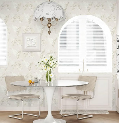 Heroad 17.3inx32.8ft Beige Wallpaper Floral Peel and Stick Wallpaper Delicate Flower Contact Paper for Cabinets Drawers Waterproof Removable Wall Paper Self Adhesive Stick on Walls Decor Vinyl Roll
