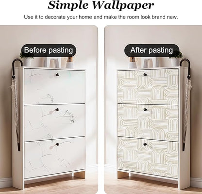 Modern Peel and Stick Wallpaper Beige Wallpaper 17.3" x 120" Boho Abstract Geometric Contact Paper Waterproof Wall Paper for Bedroom Cabinets Furniture Vinyl