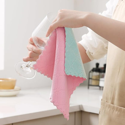 Homaxy 12 Pack Kitchen Cloths Dish Towels (10" x 10", Dark Green & Pink), Super Soft and Absorbent Dish Cloths, Coral Velvet Microfiber Cleaning Cloth, Nonstick Oil Fast Dry Dishcloths