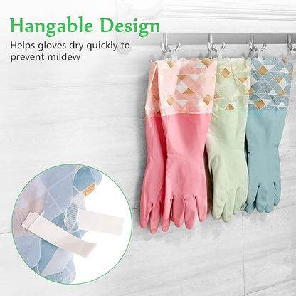 Yiomxhi Household Cleaning Gloves 3 Pairs Reusable Dishwashing Gloves Latex Free, Non-Slip Kitchen Glove with Cotton Lined, Waterproof Dish Washing Gloves