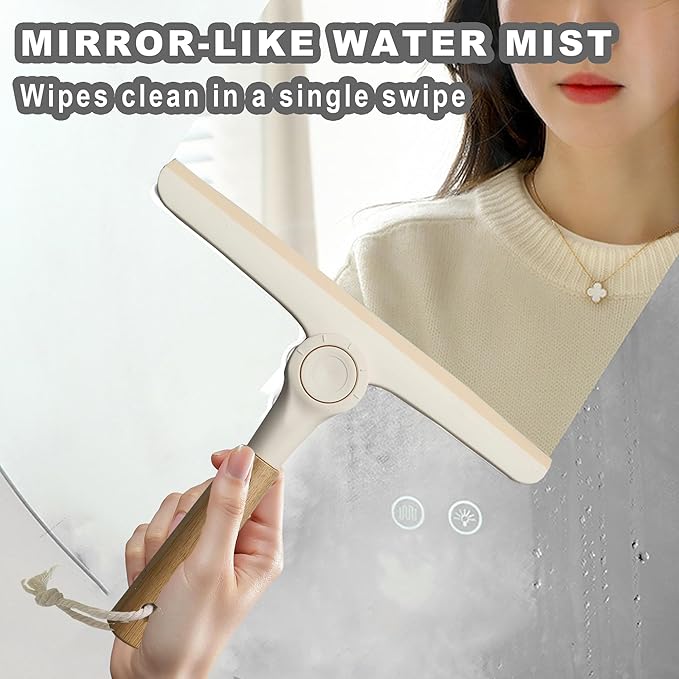 Show Squeegee for Glass Door Bathroom Squeegee with Bamboo Handle Show Wiper for Glass Door Window Tile Wall Car Windshield Mirror (Off White)