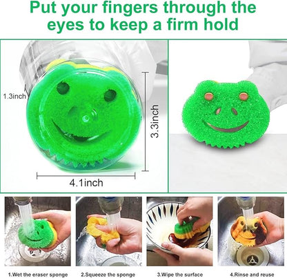 SmilePowo 5 Pack Frog Dual-Sided Multi-Functional Scrub Sponge, Dual-Sided Temperature Controlled Kitchen Sponge for Dishes,Furniture,Scrub Sponges Household Cleaning Pads Bathroom Wall Cleaner