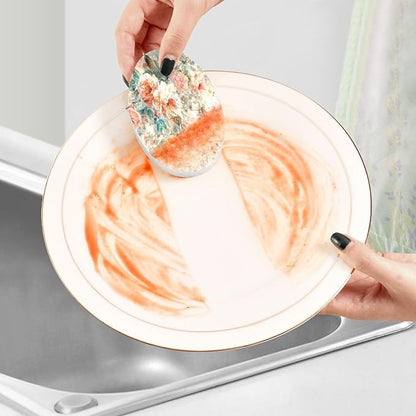 Peony Flower Kitchen Scrub Sponges, Pop-up Kitchen Cleaning Sponges Reusable Dish Washing Sponges for Bathroom Household Cleaning 3 Pack - Non Scratch Scrubber