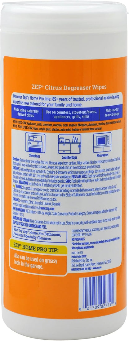 Zep Home Pro Citrus Degreaser Wipes 50 count- R59012 - Quickly cleans and degreases heavy-duty messes