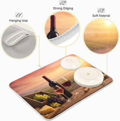 Red Wine Glasses Dish Drying Mat Absorbent Kitchen Pads for Counter Kitchen Dish Dryer 18 x 24 Mat under Dish Drainer
