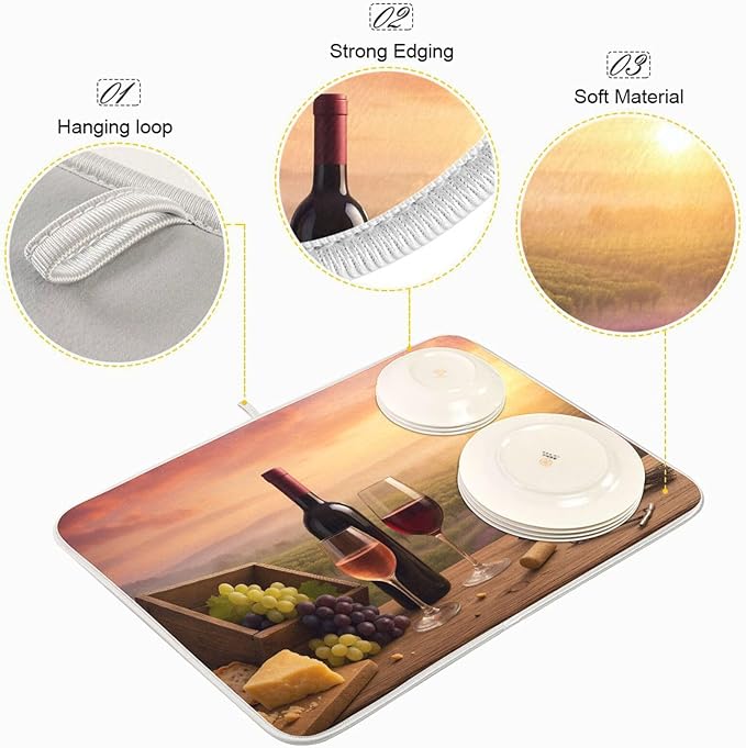 Red Wine Glasses Dish Drying Mat Absorbent Kitchen Pads for Counter Kitchen Dish Dryer 16 x 18 Mat under Dish Drainer