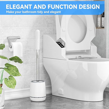 Toilet Brush, Toilet Brush and Holder with 304 Stainless Steel Handle, Space Saving Toilet Bowl Brush for Storage, Durable Bristles Toilet Scrubber for Bathroom Cleaning (3, White)