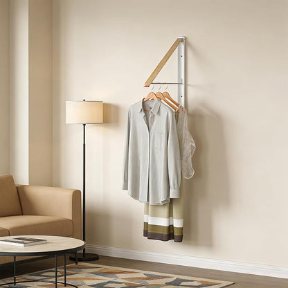Clothes Drying Rack Wall Mounted for Laundry, Retractable & Foldable Clothes Hanger, Indoor Outdoor Wall Dryer Rack Organization for Dorm, Closet, Apartment, Balcony, Laundry, Rv, Alcove, Wood