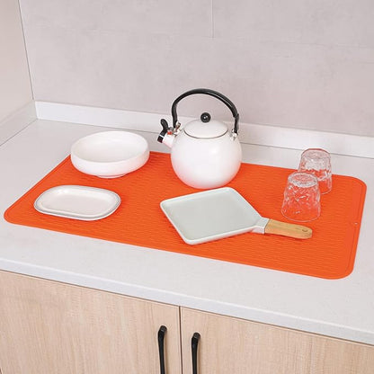 MicoYang Silicone Dish Drying Mat for Multiple Usage,Easy clean,Eco-friendly,Heat-resistant Silicone Mat for Kitchen Counter or Sink,Refrigerator or Drawer Liner Orange 4XL 32 inches x 18 inches