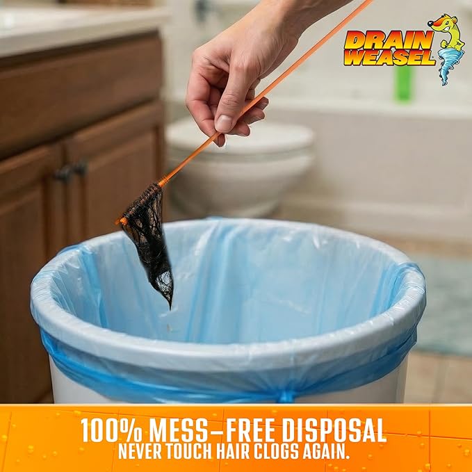 FlexiSnake Drain Weasel Refill - Sink Snake Hair Clog Remover Tool, Sink, Pipe, Bathroom, Bathtub Drain Cleaner, 18-inch Long Flexible Disposable Wands, Made in The USA, 5 Pack