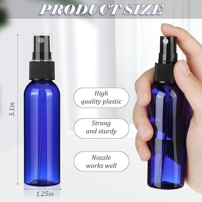 Nuogo 100 Pack 2 Oz Plastic Spray Bottles Reusable Mini Travel Size Perfume Refillable Mist Sprayer Empty Spritz Bottle for Household Use Essential Oil Cleaning(Blue)