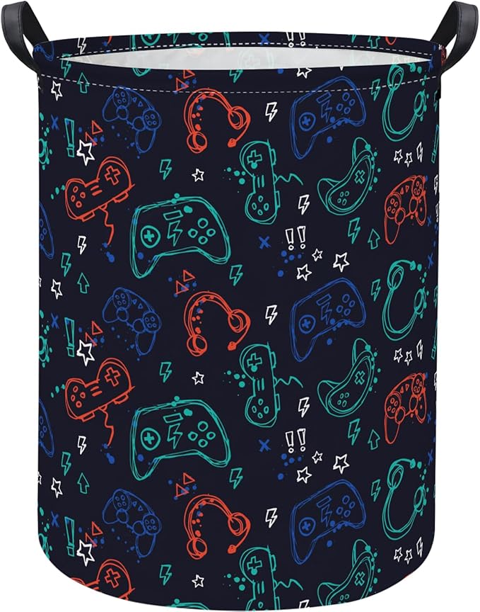 Baby Laundry Hamper kids laundry Basket Waterproof Storage Bin for Bedroom Toy Clothes Organizer Basket Woodland Animals Room Décor(Blue Game)