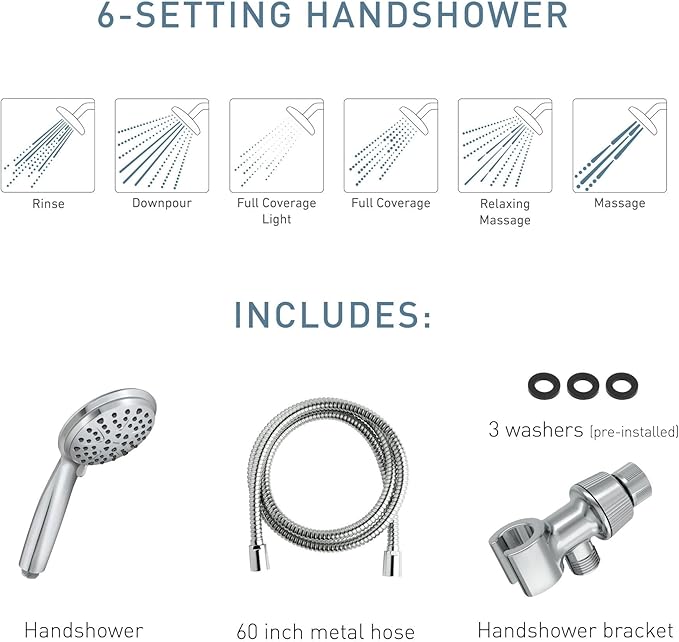 Moen Attune Chrome Handheld Showerhead, Six Function Removable Hand Shower with 60-Inch Hose, 218H0 (Pack of 2)