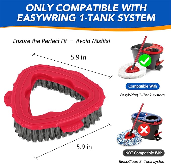 Wire Scrub Brush Head Compatible with O Cedar EasyWring 1-Tank System, Stainless Steel Wire Bristle Scrubber Attachment for Concrete, Bathroom, Garage, Patio, Deck & Tough Stain Scrubbing, 1 Pack