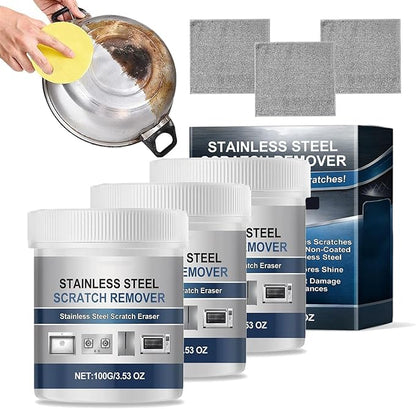 Stainless Steel Scratch Remover Kit, 100g Stainless Steel Clean Wax Paste for Appliances, All-Purpose Household Cleaner and Polish for Oven, Sink, Fridge & Cookware (3PCS)