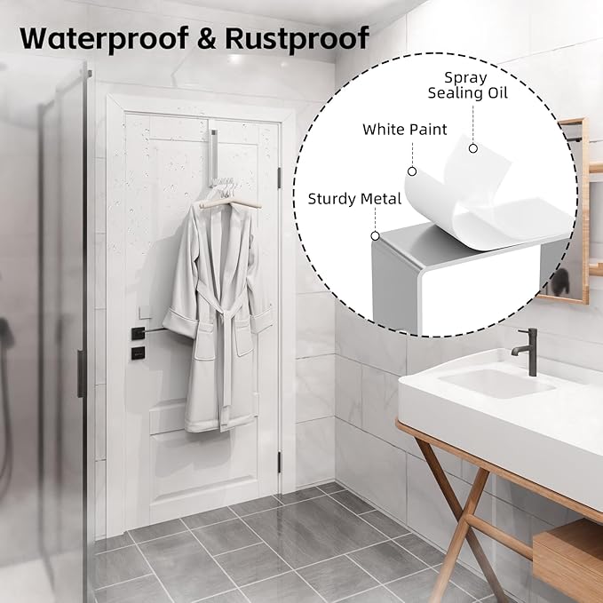 Over the Door Hooks, Extended Over the Door Storage Hook,Space-Saving Over the Door Rack,Door Hooks for Hanging Clothes,Larger Capacity Over the Door Hanger (4, BK-White)