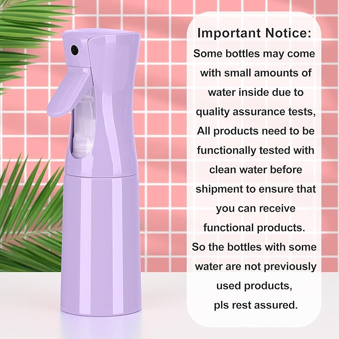 KAIZHOUZHOU(Purple Hair Mister Spray Bottle，Spray Water Bottle Fine Mist Refillable Plants（6.8OZ /200ML） Barber，Showering Pets, Plants, travel, Ironing and Cleaning ﻿ ﻿ ﻿(Continuous Spray)