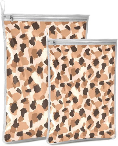 Mesh Laundry Bags Lingerie Bags for Washing Delicates 2 PCS Wash Bag with Zipper Small and Medium Washable Animal Prints