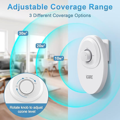 ICARE Ozone Odor Eliminator for Strong Odor 120mg/h Cat Litter Deodorizer Dog Poof Odor Removal Home Plug in Air Purifier for Toilet Kitchen Pets Shoe Smoke Car Formaldehyde Air Freshener