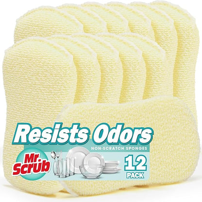Kitchen Sponges, Dish Scrub Sponge 12 Pack Odor-Resistant, Quick-Drying, Non-Scratch for Washing Dishes, Pans, Pots & Nonstick Cookware