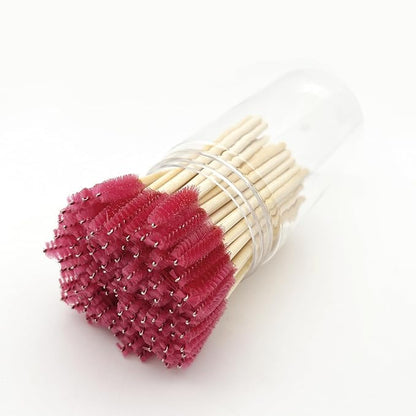 100 Pcs per Container Disposable Wood Mascara Wands, Bamboo Spoolies Brush for Eyelash Extensions, Spooly Eyebrow Brushes Lash Wand Applicator Stick (Red)