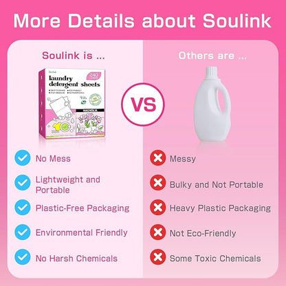 Soulink Magnolia Laundry Detergent Sheets 240 Loads - Eco-Friendly, Plant-Based, Hypoallergenic, No Plastic Jug