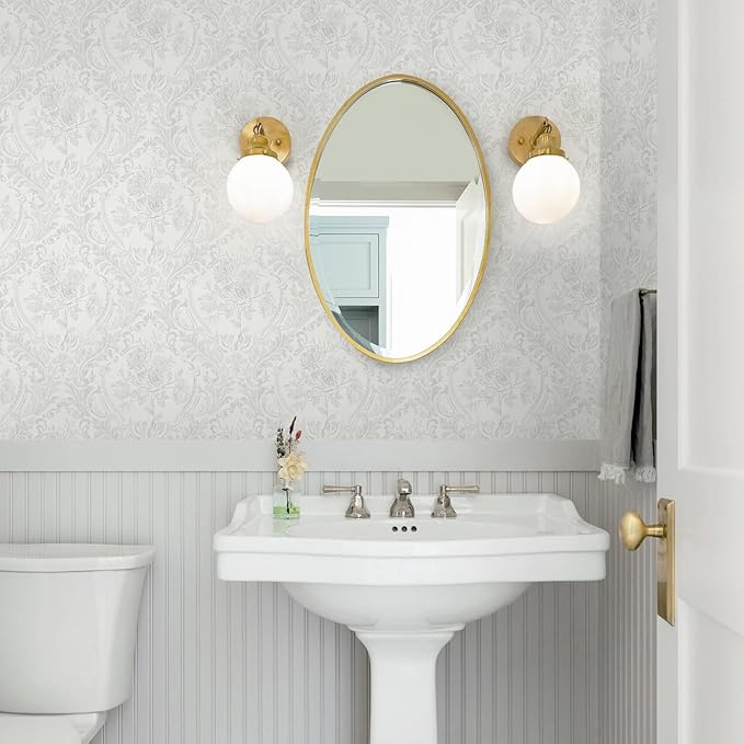 Ismoon Floral Peel and Stick Wallpaper Grey Contact Paper Boho Watercolor Damask Wallpaper Vintage Textured Removable Self Adhesive Vinyl Wall Paper Renter Friendly, 17.3inX49ft
