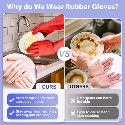 Rubber gloves for dishwashing 4 Pairs, Kitchen gloves for dish cleaning gloves, Reusable (XL, Colorful)