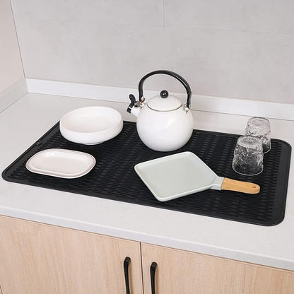 MicoYang Silicone Dish Drying Mat for Multiple Usage,Easy clean,Eco-friendly,Heat-resistant Silicone Mat for Kitchen Counter or Sink,Refrigerator or Drawer Liner Black 4XL 32 inches x 18 inches