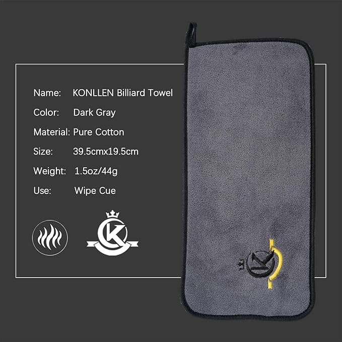 KONLLEN Billiards Billiard cue Towel - 100% Cotton Black 8-Ball Pool Cue Clean Towel Maintenance Accessories Cleaning Set Shaft Wax + Cleaning Powder +