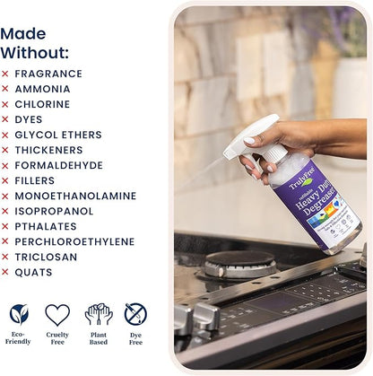 Truly Free Heavy Duty Degreaser- Grease Remover & Grime Cleaner for Kitchen, Automotive & More, Household Cleaning Supplies, Fragrance-Free, Includes 16 oz Reusable Empty Bottle & 2 Refills (4 oz)