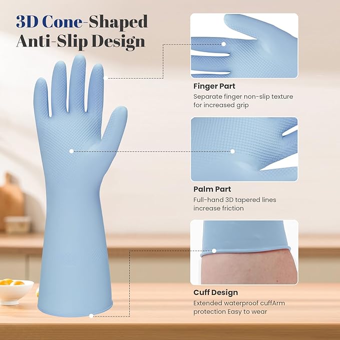 Rubber Kitchen Dishwashing Gloves - 4 Pairs Colorful Reusable Household Cleaning Gloves For Washing Dishes And Cleaning Tasks，Flexible And Durable Waterproof (Medium, Dark Green+Blue+Green+Gray)