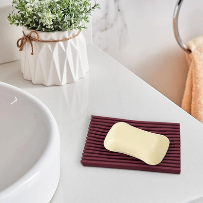 Aoheuo Modern Minimalist Soap Dish (2Pack),Drainage Silicone Soap Holder,5.5 Long by 3.15 Wide,0.55 inches high,Used for Kitchen,Bathroom,and Bar Sink(Red,Red)