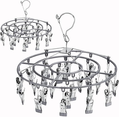 PHYDELU 2PCS Drying Rack Clothing with 24 Clips，Sock Hanger for Drying，Hanging Clothes Dryer Underwear Hangers Racks Laundry Socks Panty Wet Bra Lingerie Baby Delicates Foldable Small Indoor Metal