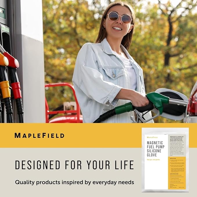 Maplefield Reusable Silicone Gas Pump Gloves - One Size Fits Most, Blue - Magnetic Pump Grip & Magnetic Hand Cover for Fuel Nozzle - Easy-Clean Reusable Fuel Glove