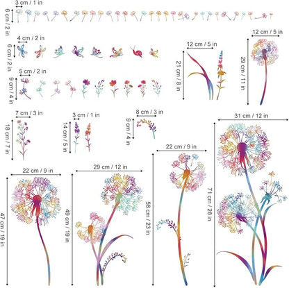 wondever Colorful Blowing Dandelion Wall Decals Flying Flowers Butterflies Floral Peel and Stick Wall Art Stickers for Living Room Girls Bedroom TV Wall