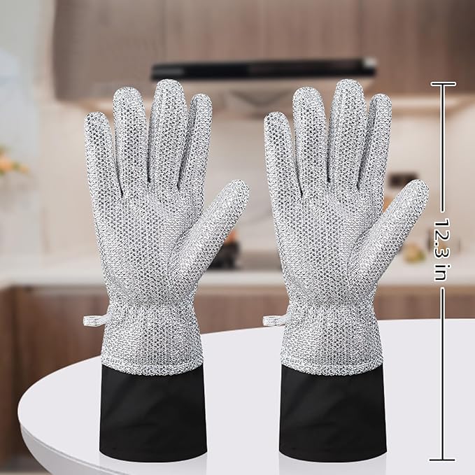Wire Dishwashing Gloves，Multipurpose Non-Scratch Scrubbing Waterproof Anti-Hot & Oil-Resistance Kitchen Cleaning Gloves