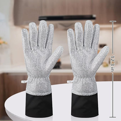Wire Dishwashing Gloves，Multipurpose Non-Scratch Scrubbing Waterproof Anti-Hot & Oil-Resistance Kitchen Cleaning Gloves