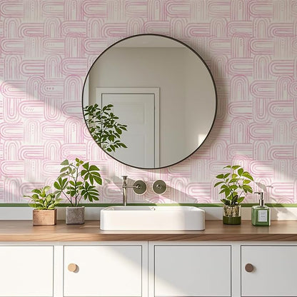 Modern Peel and Stick Wallpaper Light Pink Wallpaper 17.3" x 200" Boho Abstract Geometric Contact Paper Waterproof Wall Paper for Bedroom Cabinets Furniture Vinyl