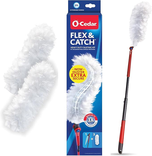 O-Cedar Flex & Catch Heavy Duty Dusting Kit with 3 Disposable Duster Refills | New & Improved Model | Extendable 3 Ft Handle with Stay-On Duster Hook | Traps 3X More Dust Than Feather Dusters